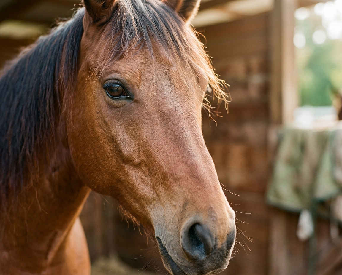 Gros plan sur la tête d'un cheval, regard doux